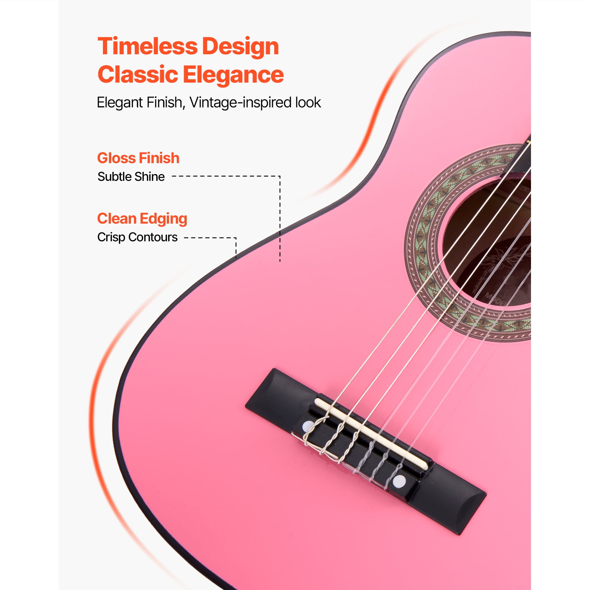 KFFKFF 30-Inch Classical Guitar Starter Kit, Wooden Design with Nylon Strings, Includes Gig Bag, Strap, Tuner, Extra Strings, Picks, Capo, Ideal for Beginners, Kids, and Students, Pink