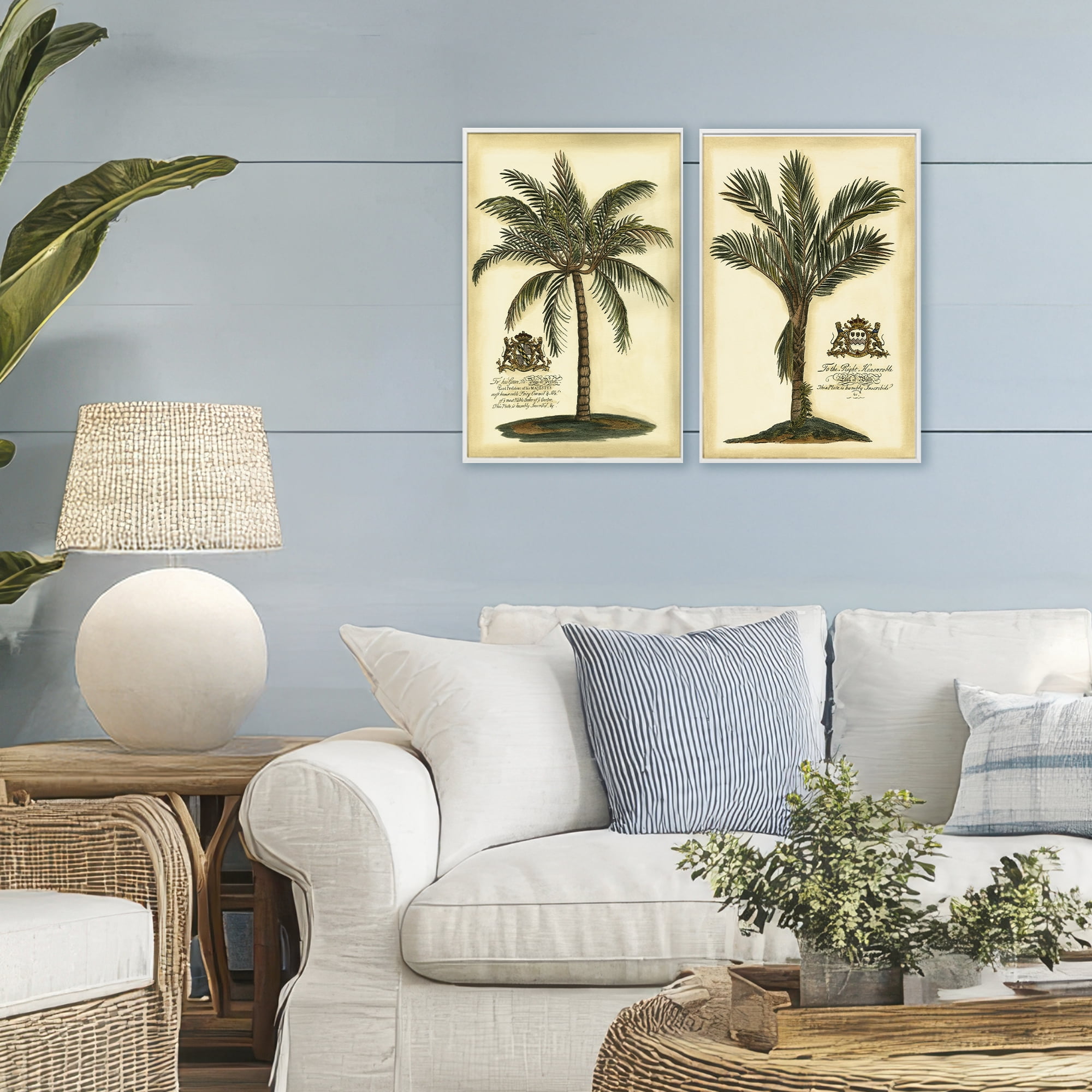 Stupell Industries Vintage Historical Palms 2 Piece White Framed Giclee Art Set, design by Vision Studio