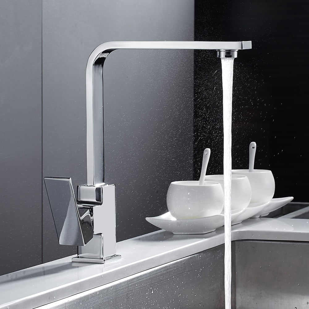 Modern Mono Kitchen Sink Mixer Tap Swivel Spout Chrome Twin/2 Lever Silver Brass 