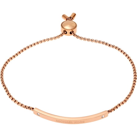 Michael Kors Women's Crystal Rose Gold-Tone Stainless Steel Logo Bar Slider Fashion Bracelet, 8.5