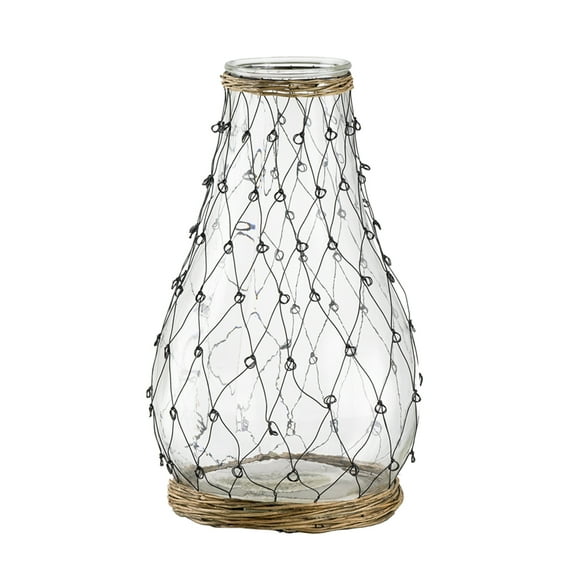 CC Home Furnishings Large Teardrop Curved Glass Vase with Wrapped in Wire - 18" - Clear and Black