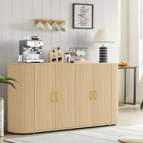 Litake 63" Sideboard Buffet Cabinet with Storage, Modern Fluted Accent Credenza with Adjustable Shelves, Wood Coffee Bar with Curvy Edge, Console Table for Living Room Kitchen Dining Room Hallway