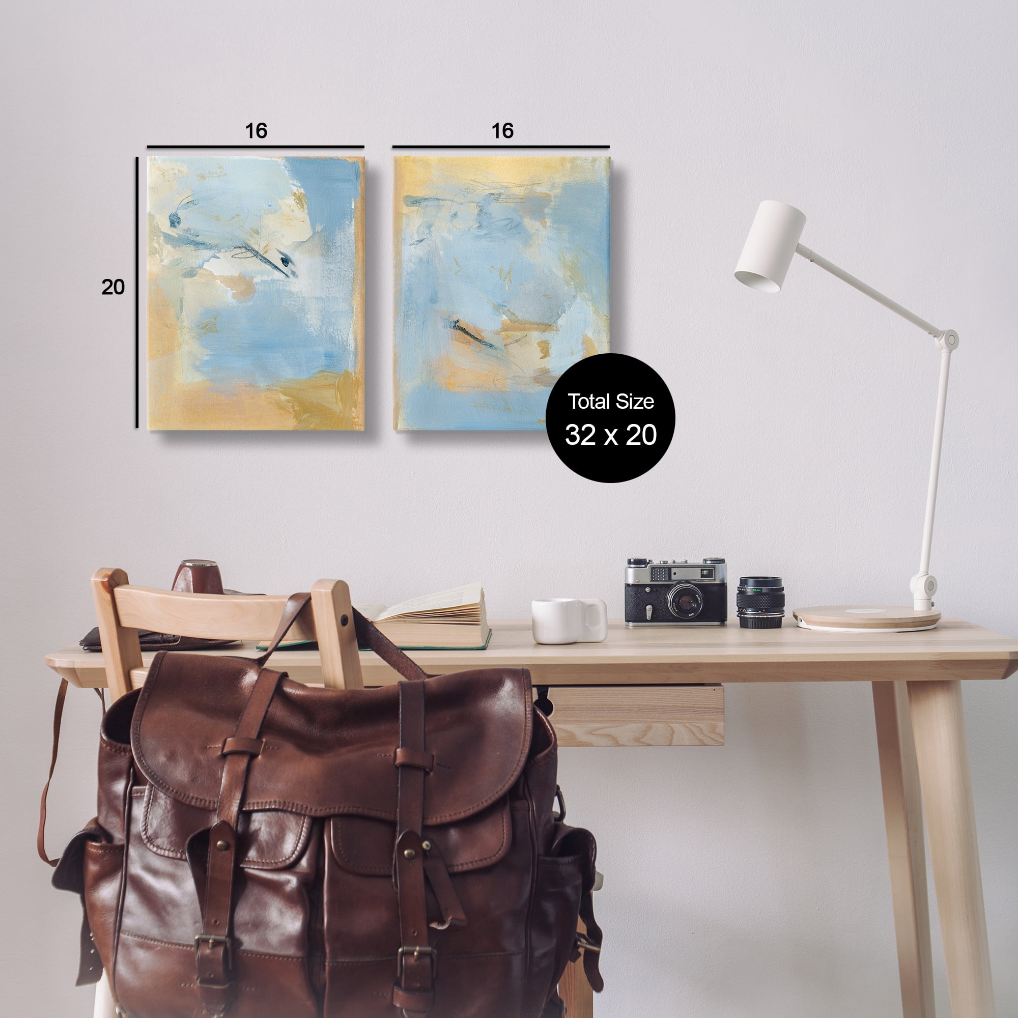 Stupell Industries Light Blue Pastel Gold Abstract Painting Wrapped Canvas Art Print Wall Art, 16 x 20, Set of 2