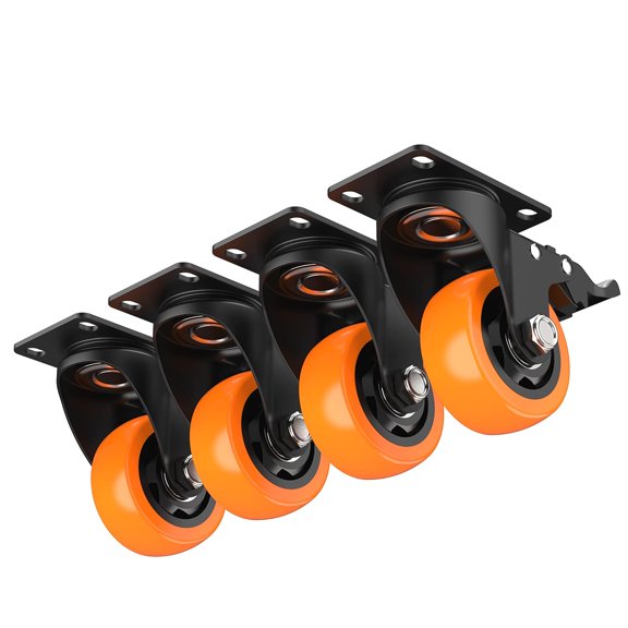 3 Inch Heavy Duty Caster Wheels Industrial Caster with Safety Total Lock 360 Degree Swivel Max Capacity 1000lbs (Set of 4 Orange)
