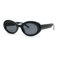 thumbnail image 2 of Womens Iconic Mod Thick Plastic Oval Round Classic Sunglasses All Black, 2 of 4