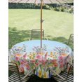 thumbnail image 3 of Outdoor Tablecloth with Umbrella Hole Zipper Pink Flowers Round Tablecloth 60" Waterproof Outside Table Cloth Spring Floral Daisy Pastoral Botanical Sky Blue Patio Table Cover Tablecloths for Picnic, 3 of 8