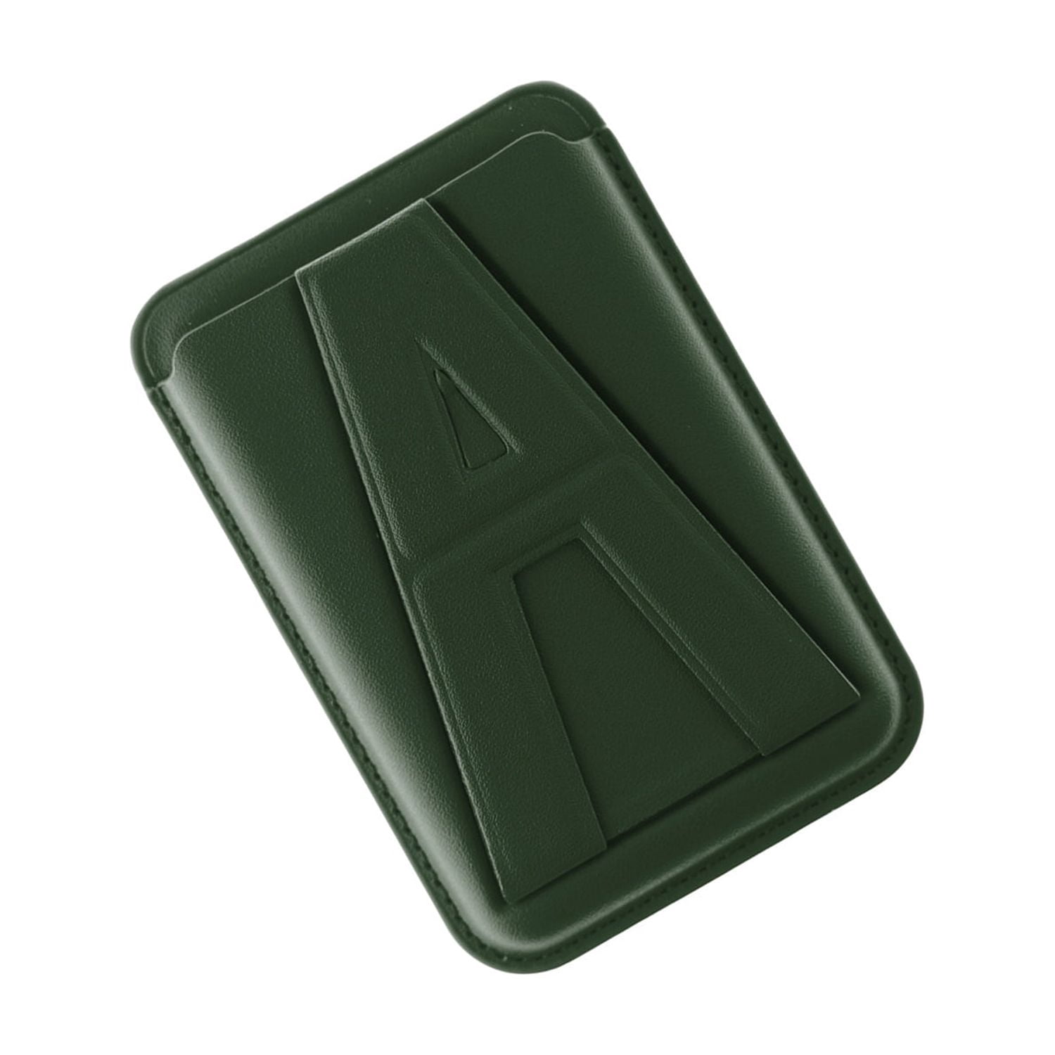 A Design Leather Magnetic Card Wallet Holder with Stand - Green
