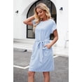 thumbnail image 5 of Women's Summer Striped Short Sleeve T Shirt Dress Casual Tie Waist with Pockets, 5 of 6