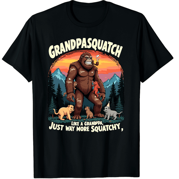 Bigfoot Moonlight Retro Vintage Dad Gift for Daddy, Grandpa squatch Graphic Black T-Shirt for Men and Women