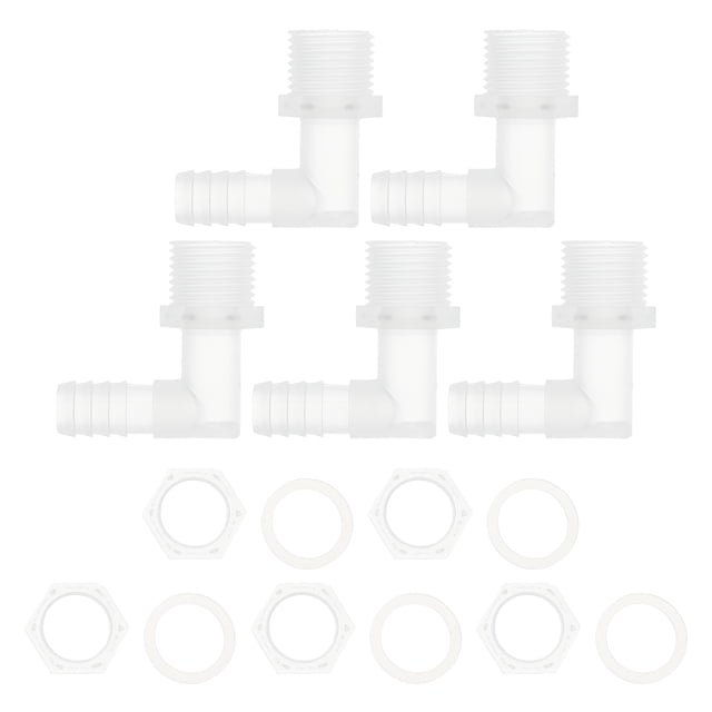 Conector de barbilla macho NPT G1/2 de 7/16" ID de manguera PP claro 1 juego