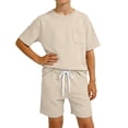 thumbnail image 3 of REDARER Boys Waffle Knit 2-Piece Outfit, Short Sleeve Tee & Shorts Everyday Playwear,1-2 Years, 3 of 4