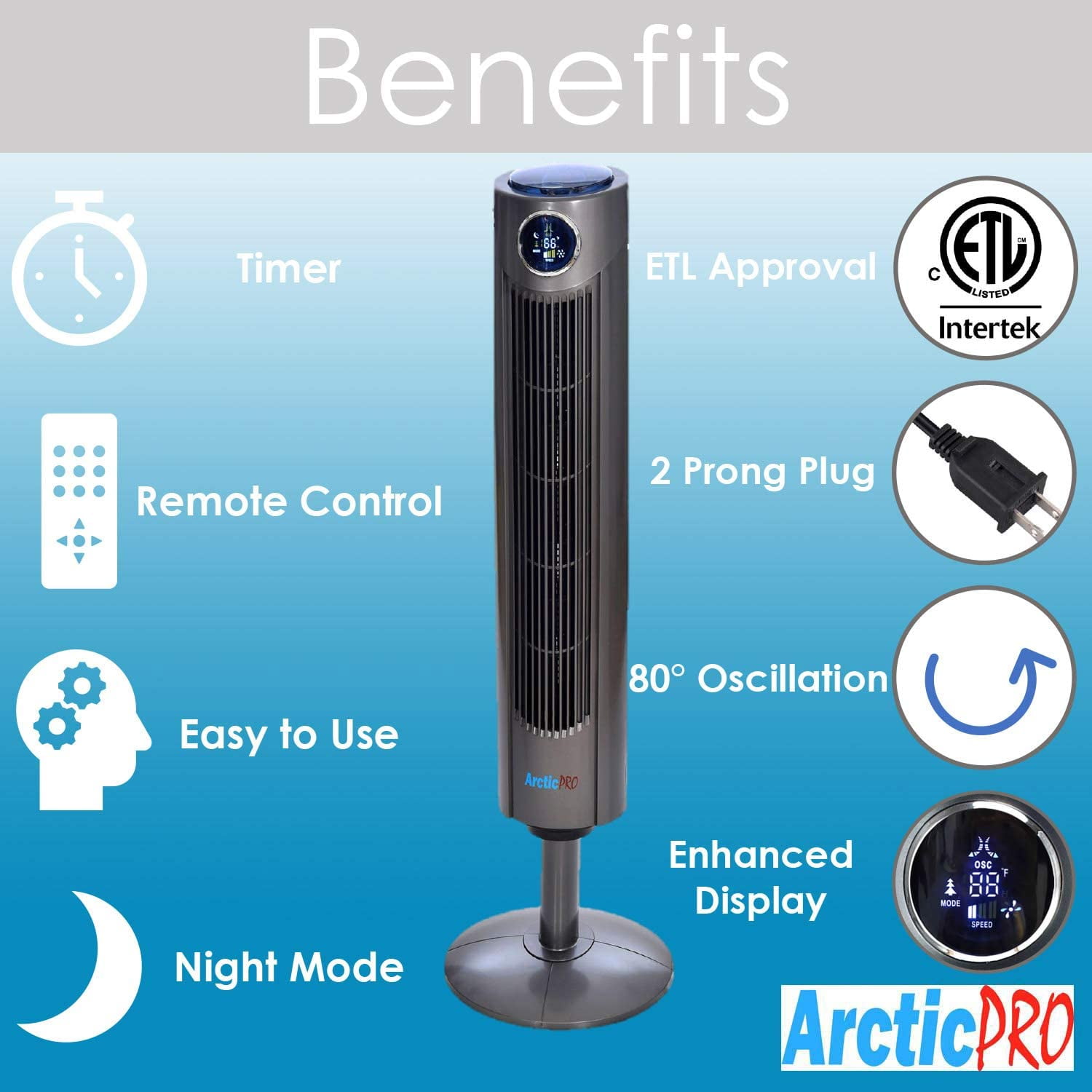 Arctic Pro Digital Screen Oscillating Tower Fan With Remote Control Dark Gray 42 Inch Walmart Com Walmart Com