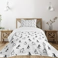 thumbnail image 3 of Ambesonne Penguin Quilted Bedspread Set 2 Pcs, Skiing Penguins in Scarves, Twin Size, White Black, 3 of 6