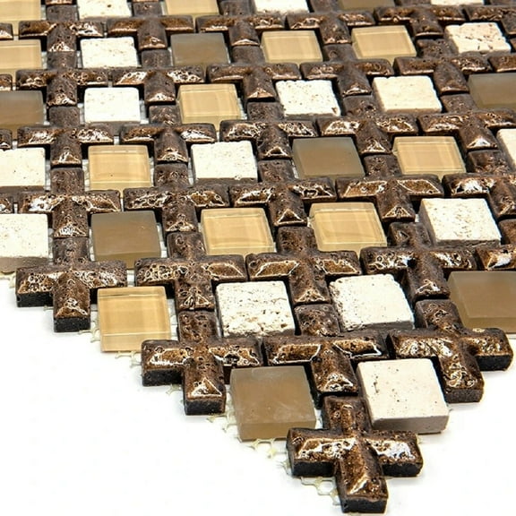 Apollo Tile 5 pack 11-in x 11-in Beige-Brown Polished-Matte Finish Glass, Resin, Stone Mirror Mosaic Tile (4.20 Sq ft/case)