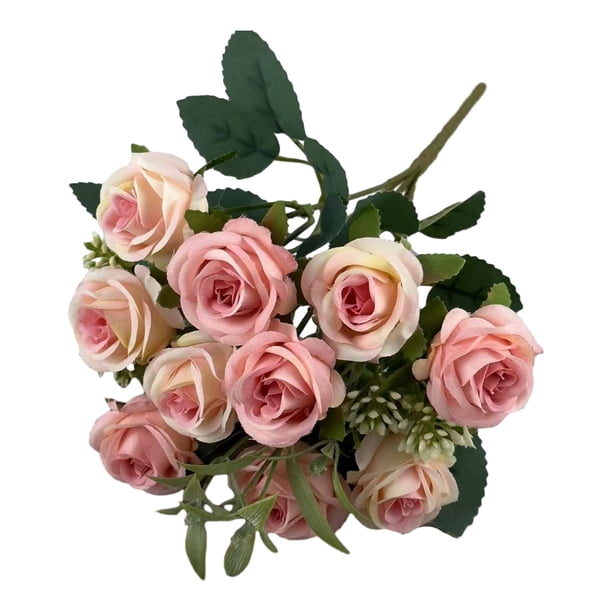 Ramo de rosas artificiales de varias cabezas con tallo para ramo de novia, boda, fiesta, centro de mesa, decoración del hogar