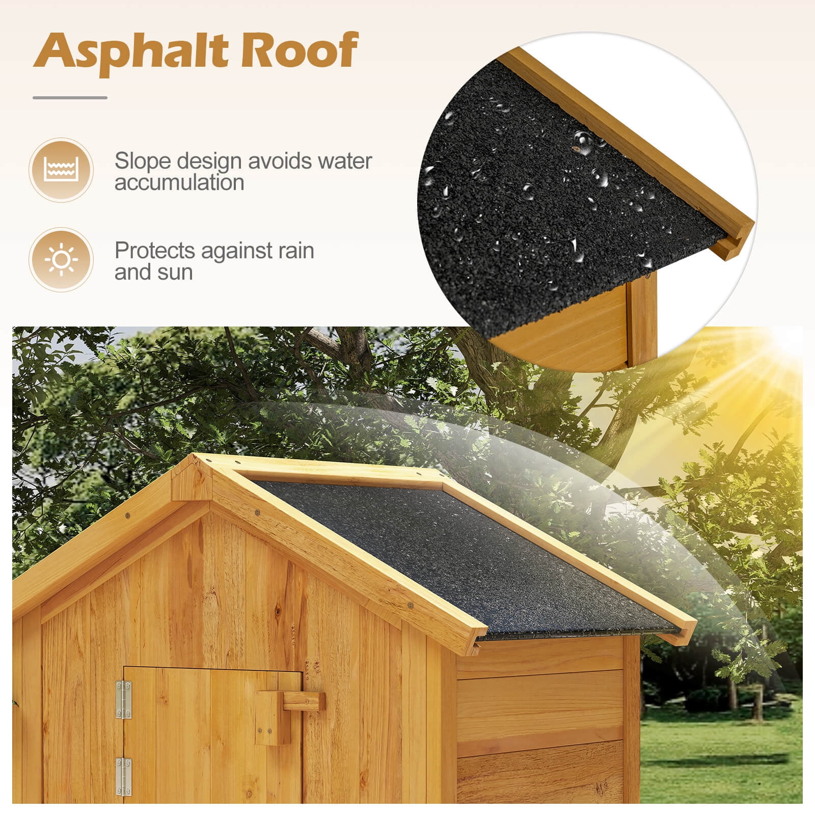 Costway Outdoor Lockable Wooden Storage Shed with Shelves, 71"x29.5"x20", Natural