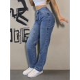 thumbnail image 2 of Women's Loose Straight Leg Jeans Washed Retro Solid Color Denim Pants With Patch Pockets Women's Streetwear With Buttons And Zippers Elegant And Comfortable Suitable For Daily Versatile Wear, 2 of 3