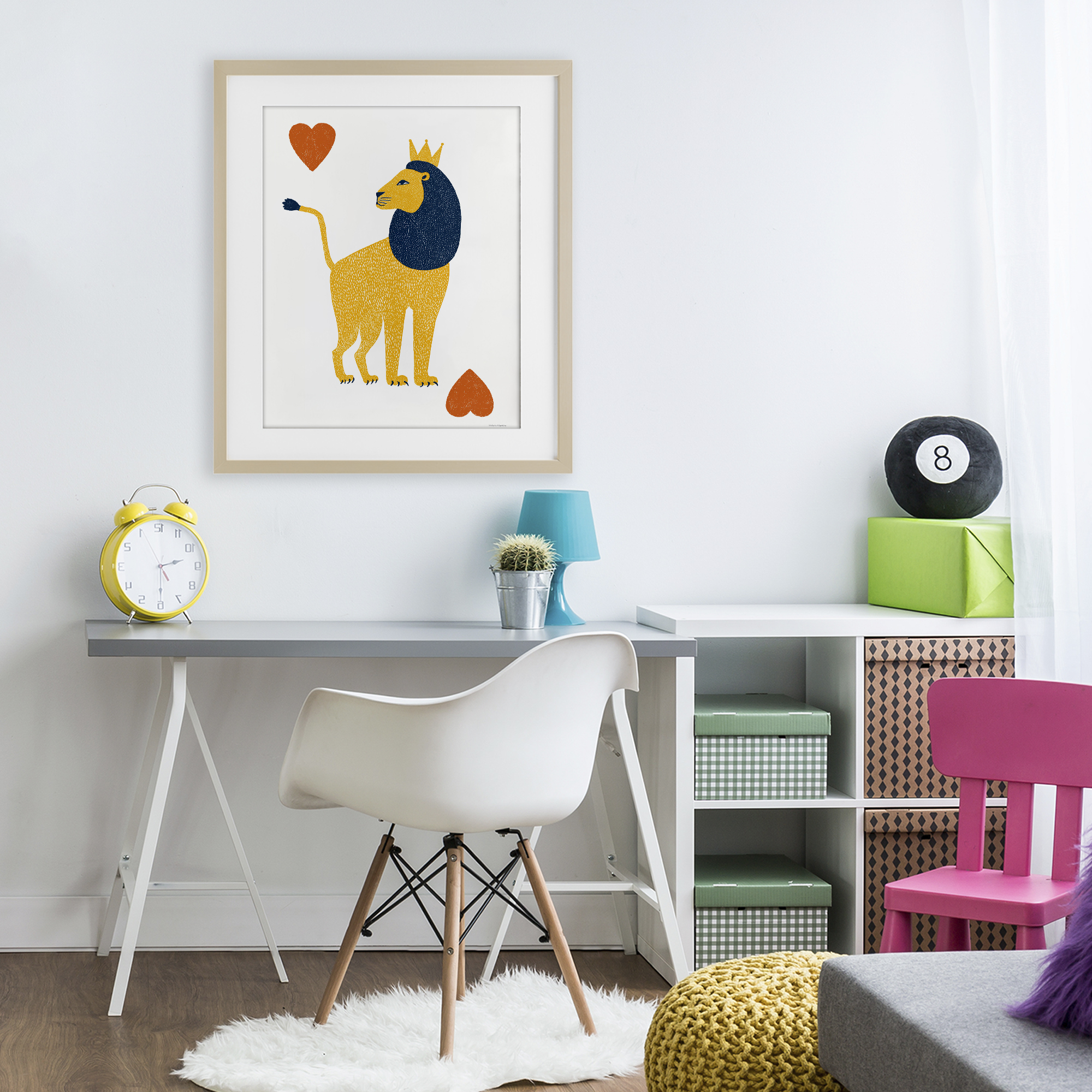 Lion & Hearts Card Birch Framed Print Under Glass, design by Svetlana Aleynikova