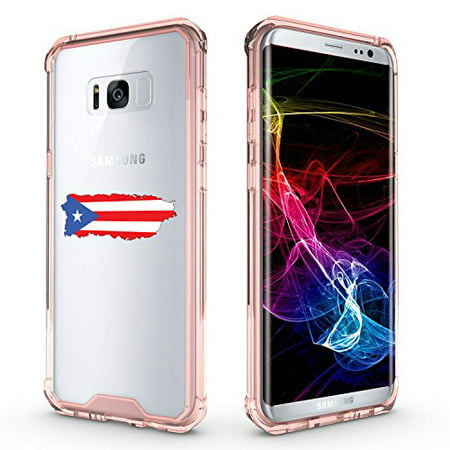 For Samsung Galaxy Clear Shockproof Bumper Case Hard Cover Puerto Rico Puerto Rican Flag (Pink For Samsung Galaxy S8+