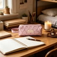 thumbnail image 5 of geerera Large Capacity Pencil Case, Makeup Brush Bag, Quilted Heart Pattern Pen Organizer with Polka Dot Print & Side Handle, Zipper Pouch for Markers & Office Supplies, 7.2x3.35x2.56 Inch, 5 of 7