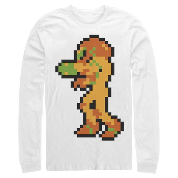 Men's Nintendo Metroid Pixelated Samus Long Sleeve Shirt White Large