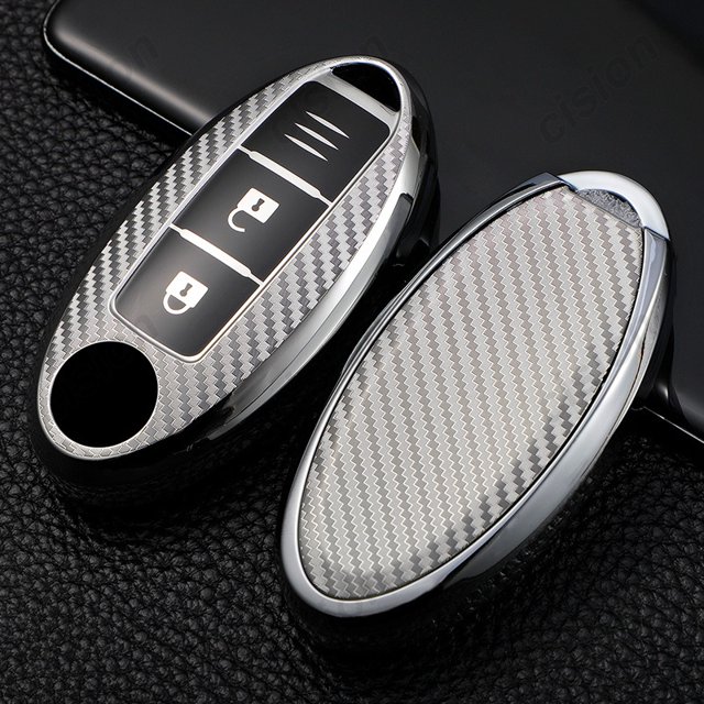 Cubierta De La Llave De Coche Remota De Fibra De Carbono De TPU Para Nissan Versa Sentra Altima Rogue Frontier Infiniti FX35 QX60 Soporte Remoto Llavero Cáscara huangjie unisex