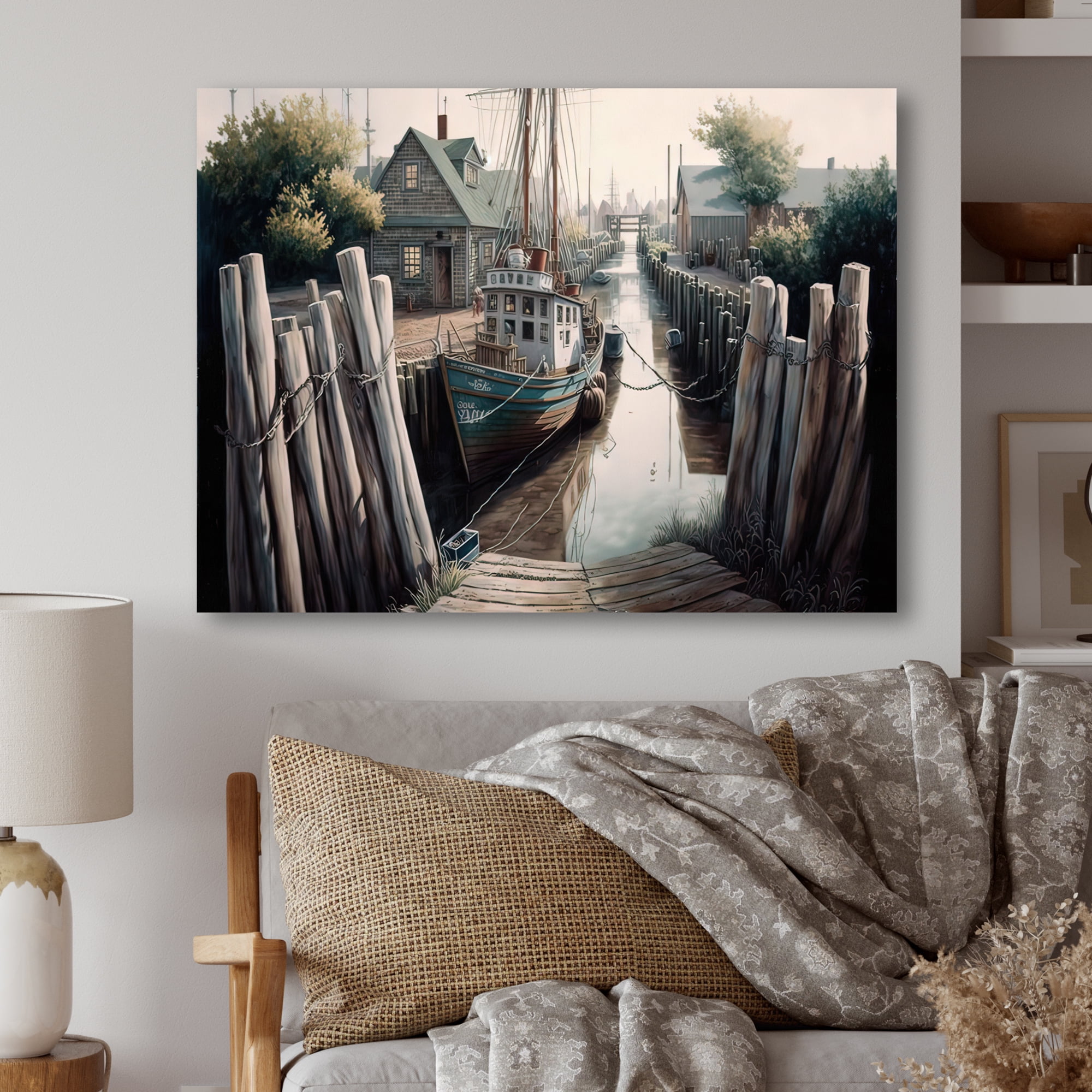 Designart Charming Boat House III Canvas Wall Art