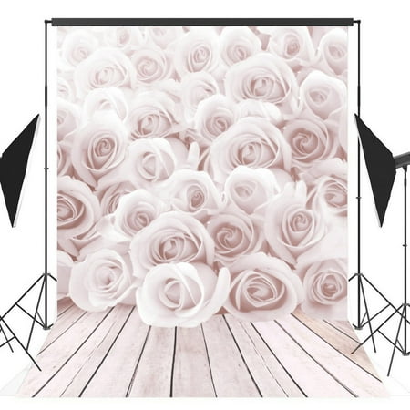 Image of GreenDecor 5x7ft Saint Valentine s Day White Rose Wood Board Photo Backdrops Studio Background Studio Props