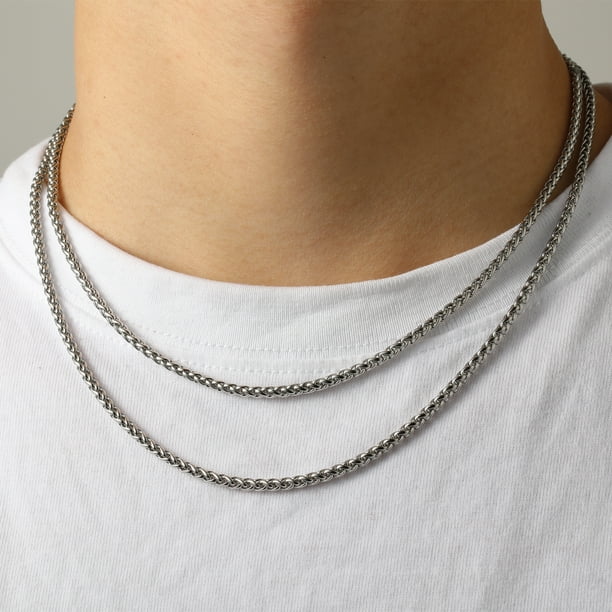 2 Pcs Chain Necklace for Men Women, 3mm Stainless Steel Silver