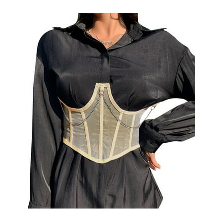 

Yinyinxull Women s Waist Corset Perspective Mesh Shapewear Girdle Belt with Chain Apricot M