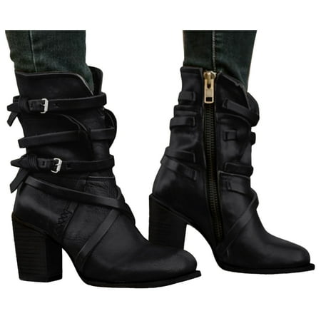 

nsendm Low Heeled Boots for Women Round Up Women s Zip Fashion Shoes Vintage Heel Toe Low Heel Boots for Women Black 7.5