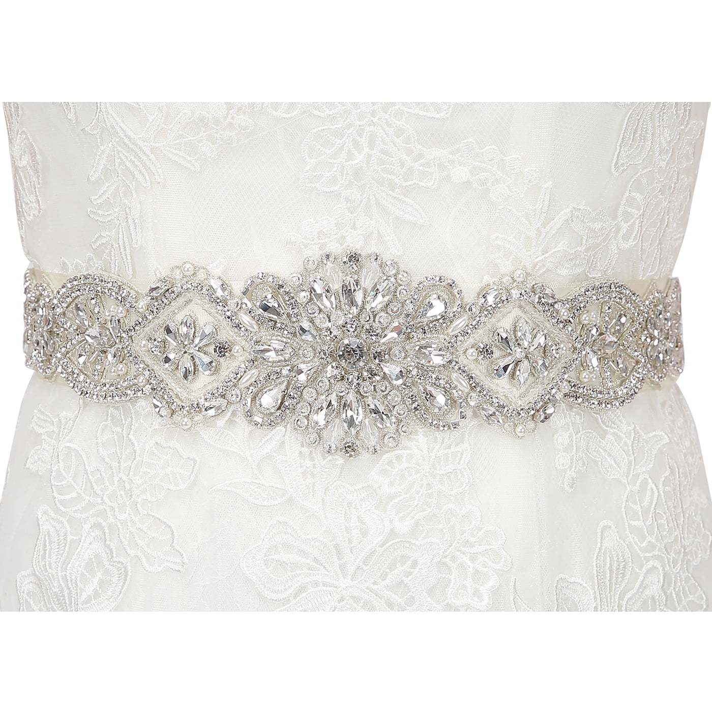 1pc Bridal Girdle Widened Rhinestone Decor Wedding Belt Elegant Bridesmaid  Belt (white)