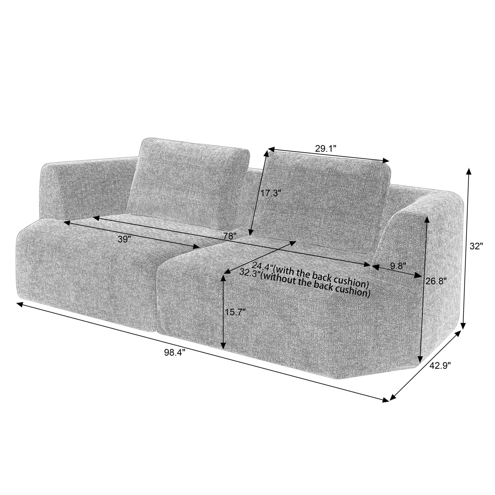Leumius Modern Oversized 3 Seater Compressed Sofa,Chenille Sofa Couch with Deep Seating Upholstered Sofa for Space-Saving,Living Room,No Assembly,Grey