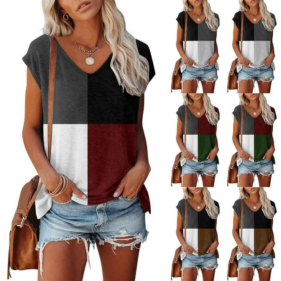 Ahuyic Women's Loose Plus Size Short-Sleeved Top,Summer Casual Daily Clothes For Women,Women's Summer Solid Lace-neck Short Sleeve Solid T-shirt Top