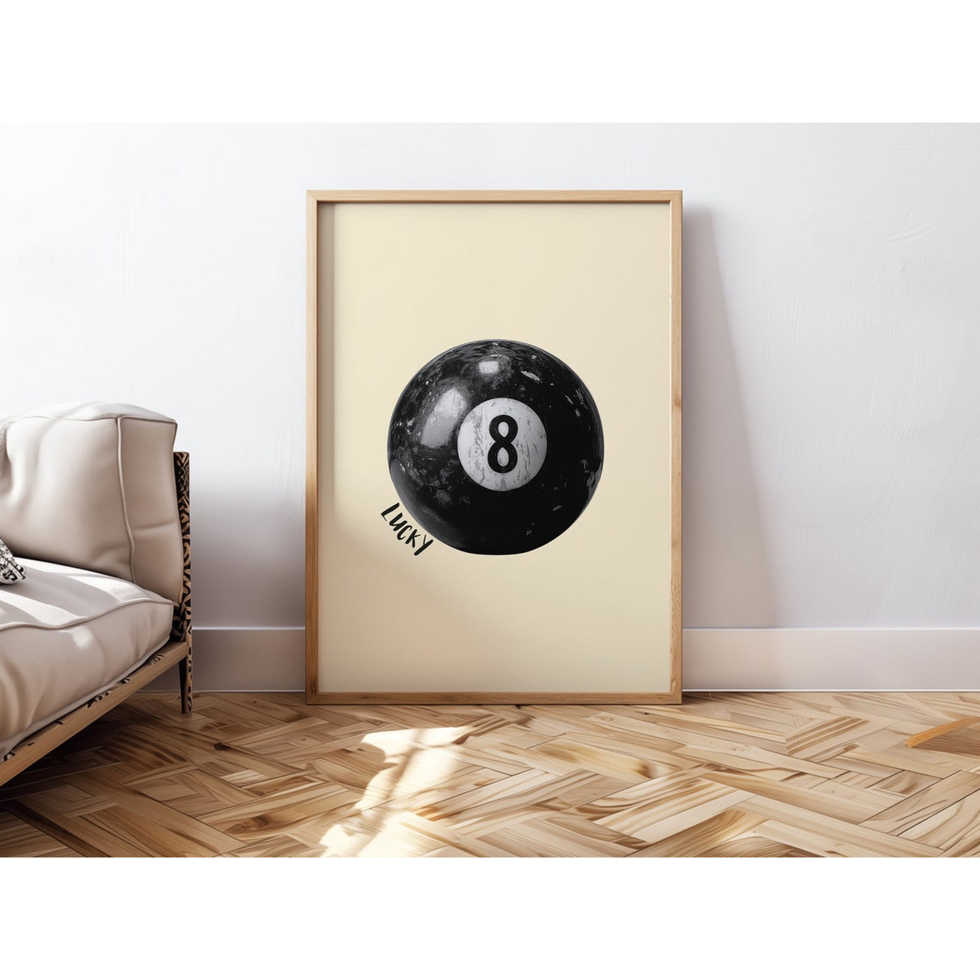 Retro 8 Ball Lucky Wall Art Print Vintage Game Room Decor Unframed Paper Print