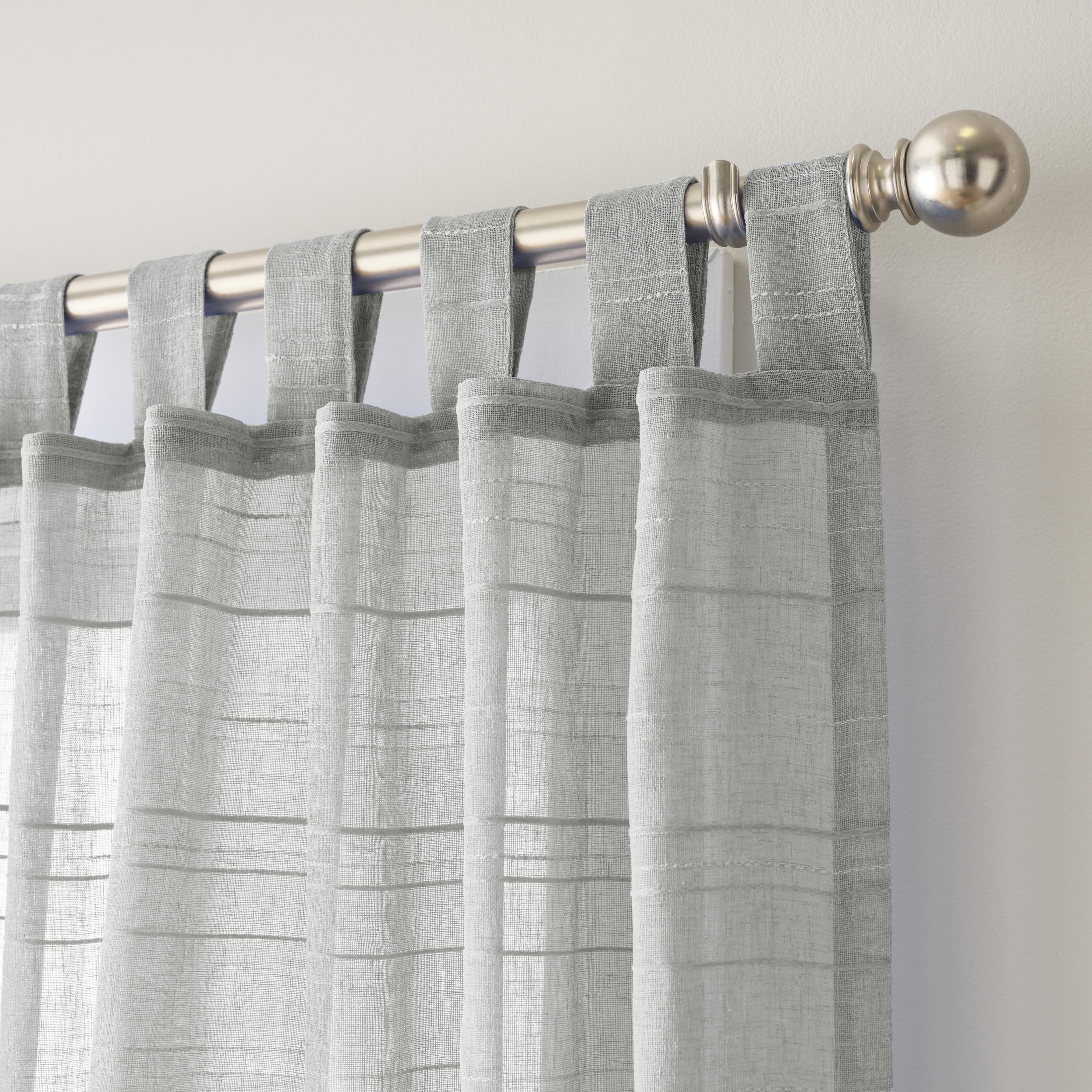 Mainstays Woven Stripe Sheer Tab Top Curtain, Single Panel, Silver, 50" W x 63" L
