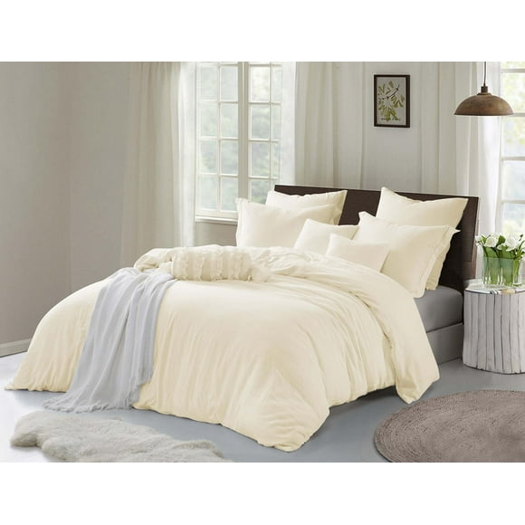Natural Crinkle Fabric Ultra Soft Solid Duvet Cover Set - Zipper Closure