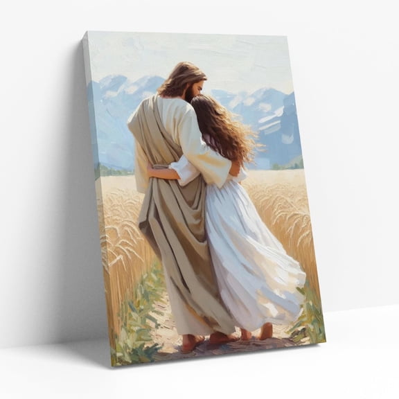Aaheei Jesus Hugging Girl Canvas Wall Art Christian Home Decor Jesus and Woman Wall Decor God Picture for Wall LDS Painting Modern Christian Healing Embrace Artwork Religious Print Posters 8 x 10 in