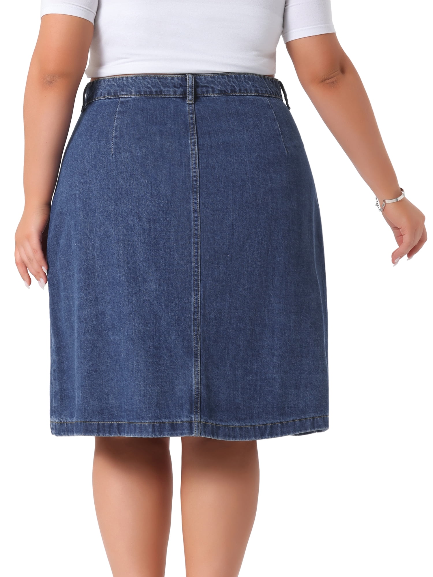 DARING DIVA Women's Plus Button Front High Waist A Line Midi Jean Skirt 4X Blue