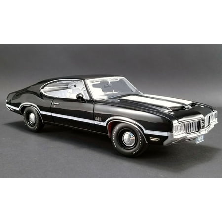 1970 Oldsmobile Cutlass Supreme - 1970 Oldsmobile 442 W-30 Ebony Black with White Interior Limited Edition to 420 pcs 1/18 Diecast Car by Acme