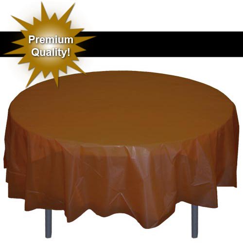 Exquisite Brown Plastic Tablecloth, 84 Inch Round, Bulk 12 Pack