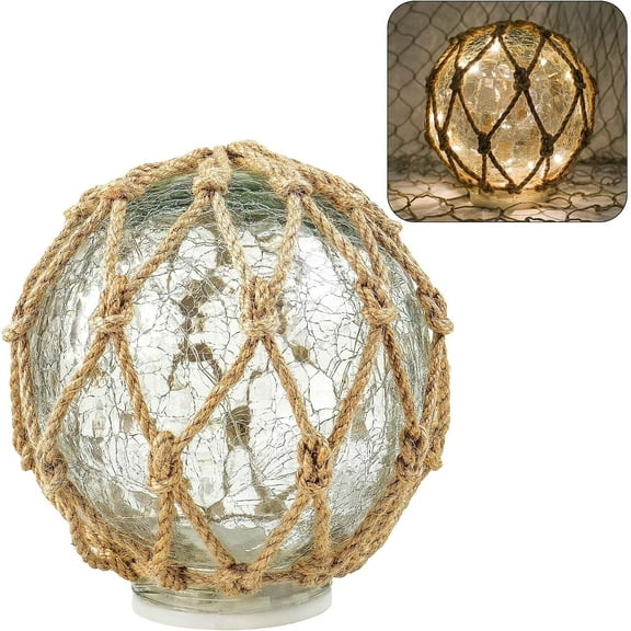 AllWays Plaza Glass Fishing Float Nautical Lamp Coastal Beach Decor Cracked Glass Ball Night Light 6"