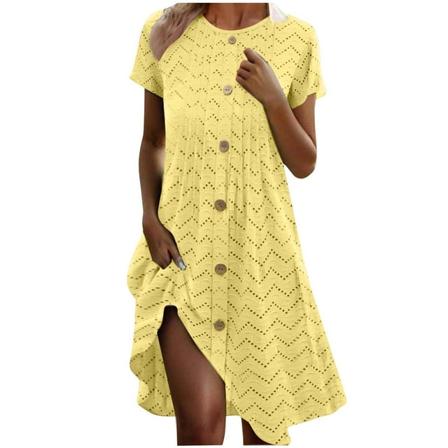 Mgmyaa Robe d'Été Décontractée à Manches Courtes avec Boutons pour Femmes Robe Midi de Plage Voyage Vacances