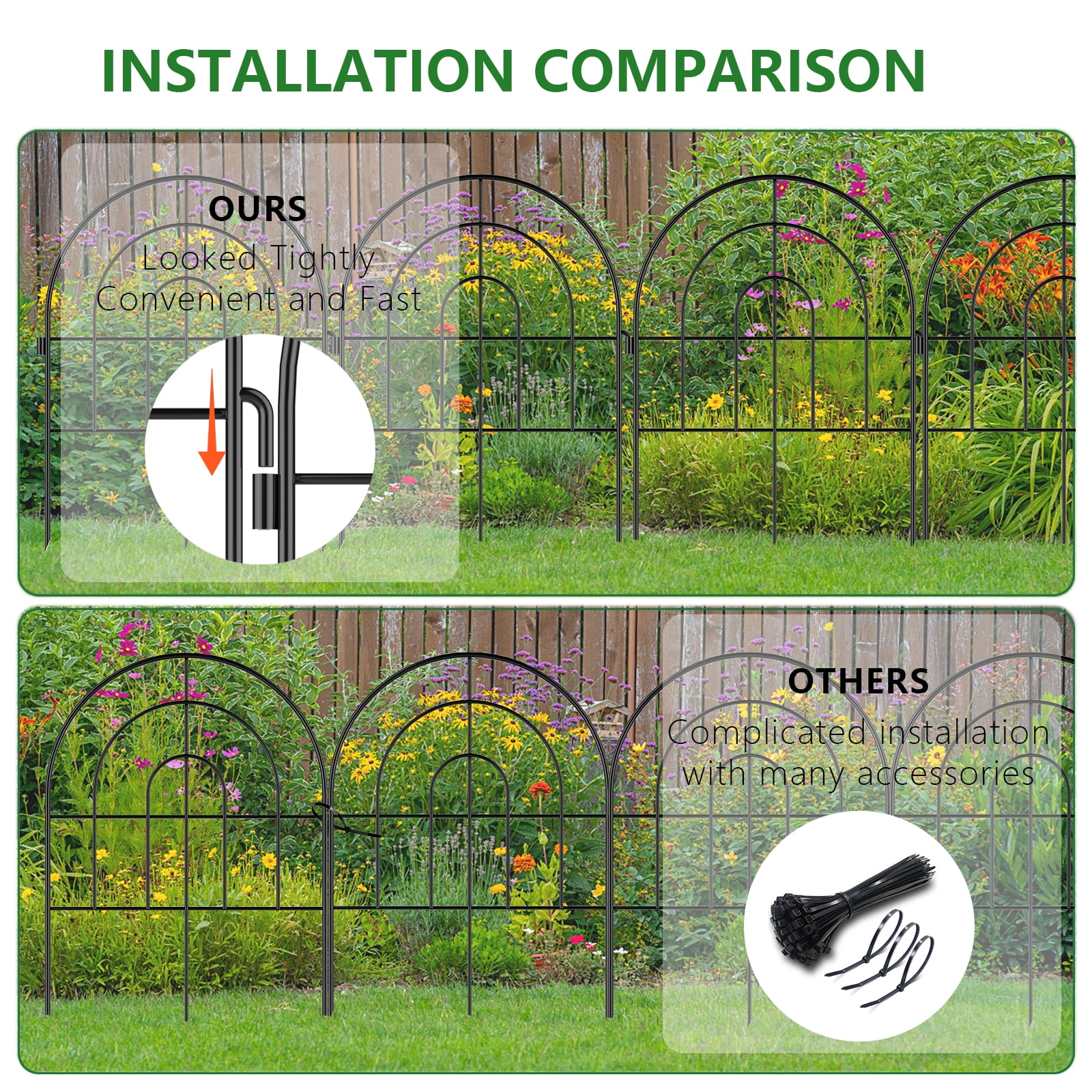 Decorative garden fence, 16 feet (length) x 17 inches (height) rust-proof wire mesh frame, used for dog, rabbit and planting yard temporary pile protection.