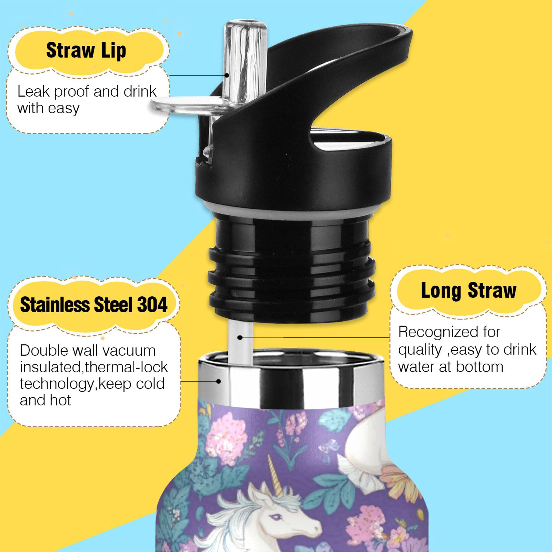 Kids Insulated Stainless Steel Sports Water Bottle 600ml (20oz) Unicorns and Pegasi Pattern