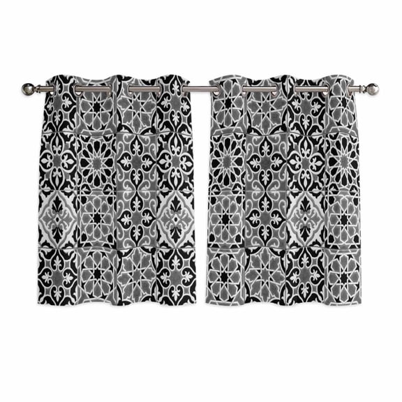 Black Morocco Kitchen Curtains Window Panels, Traditional Tribal Abstract Geometric Art Insulated Window Treatment Curtain, Grommet Curtains for Bedroom/Living Room/Bathroom, 2 Piece 42"Wx54"L