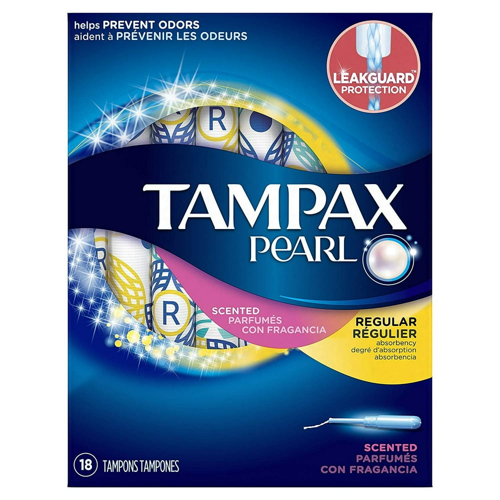 Tampax Pearl Plastic Tampons, Regular Absorbency, Scented, 18 Count
