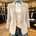 thumbnail image 2 of Sevevn Blazer Jacket for Women Notched Lapel Single Button Long Sleeve Slim Casual Work Suit Coat Beige M, 2 of 9