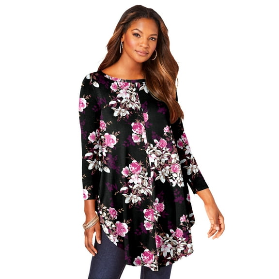 Roaman's Women's Plus Size Boatneck Swing Ultra Drape Tunic Top