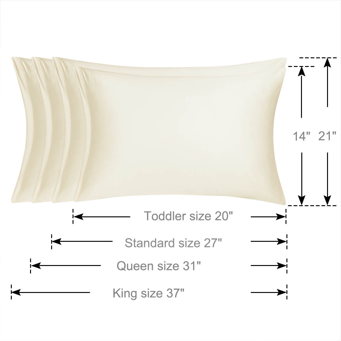 Unique Bargains Set of 4 Silky Satin Pillowcases Pillow Cover Cream Standard